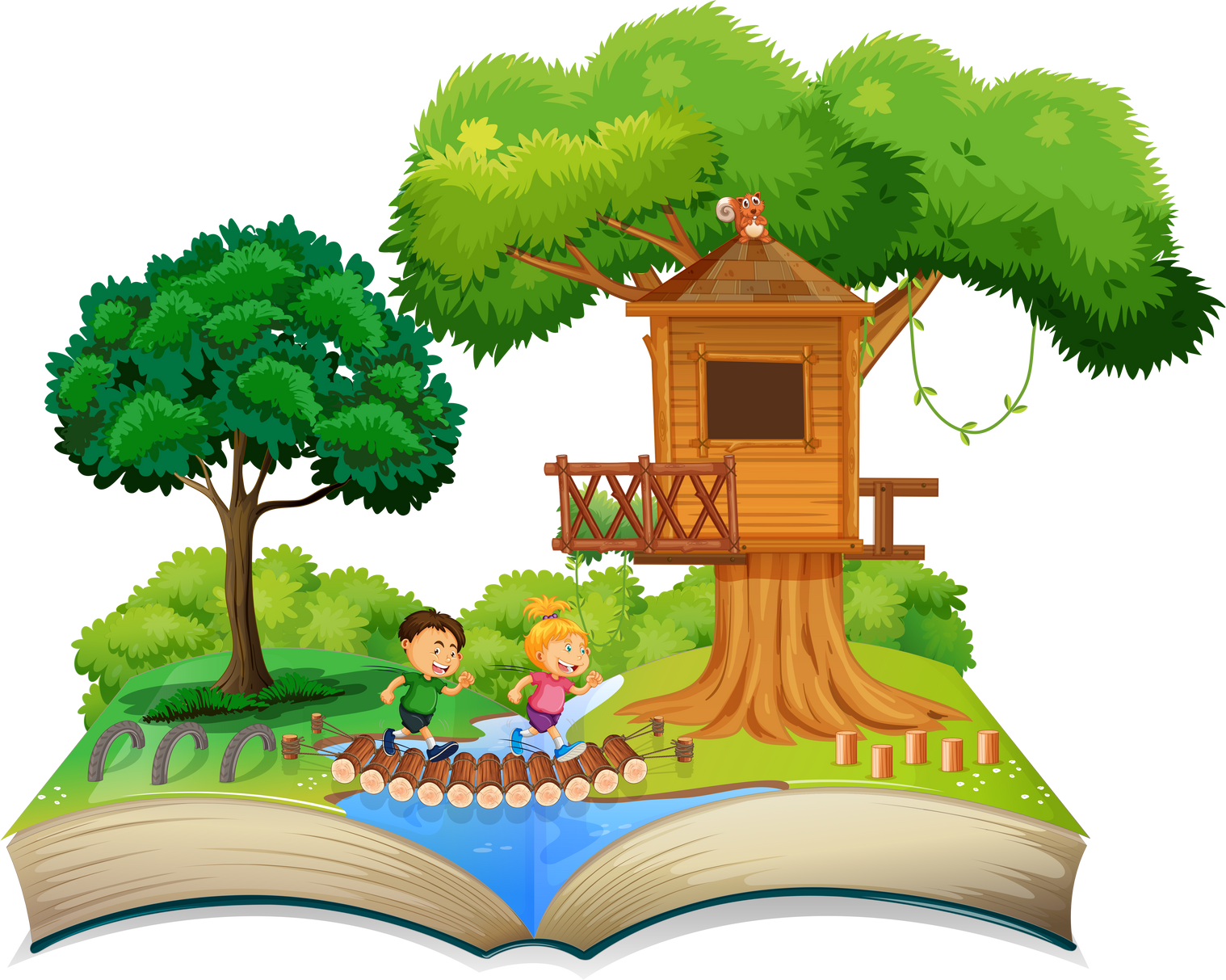 Open book children in nature theme